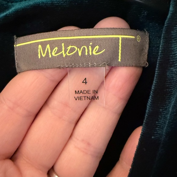 Melonie T Womens 4 Deep Green Velvet Dress Faux Wrap Rose Bud Accent Back Zipper - Picture 4 of 9